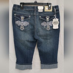 True Jeans Denim Capris Embellished Stretch Blue Juniors Size 15